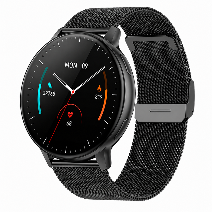 Smart Watch Amoled Screen Bluetooth Call Health Sleep Monitor Fitness Tracker Sports Watch Black Mesh