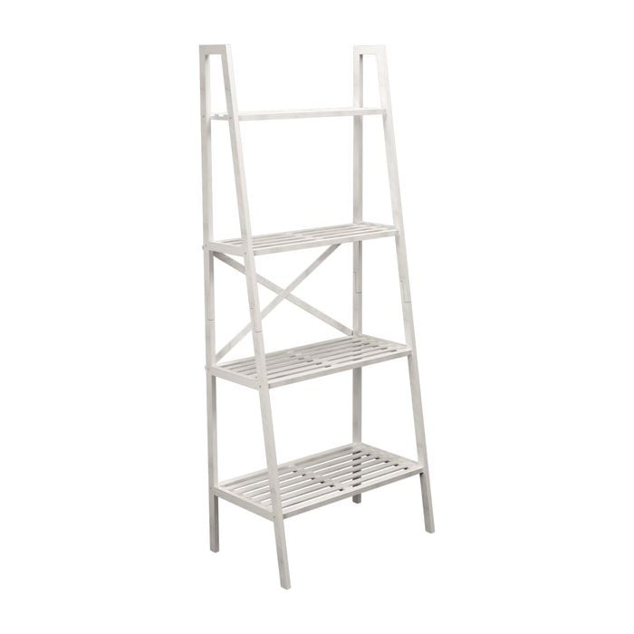 Flexi Storage Living 600 x 1480 x 350mm White Bamboo 4 Tier Ladder Shelf