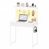 Ufurniture 80cm LED Gaming Desk w/ Adjustable Monitor Stand & Pegboard Home Office Computer Desk w/ Charging Station White