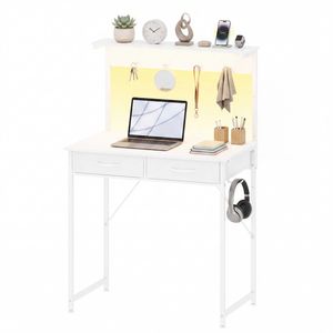 Ufurniture 80cm LED Gaming Desk w/ Adjustable Monitor Stand & Pegboard Home Office Computer Desk w/ Charging Station White