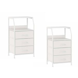Ufurniture 2xnightstand 3 Fabric Drawers Storage Bedside Table With Shelf For Bedroom Living Room White