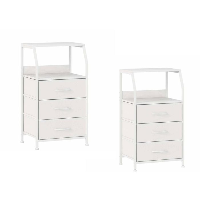 Ufurniture 2xnightstand 3 Fabric Drawers Storage Bedside Table With Shelf For Bedroom Living Room White