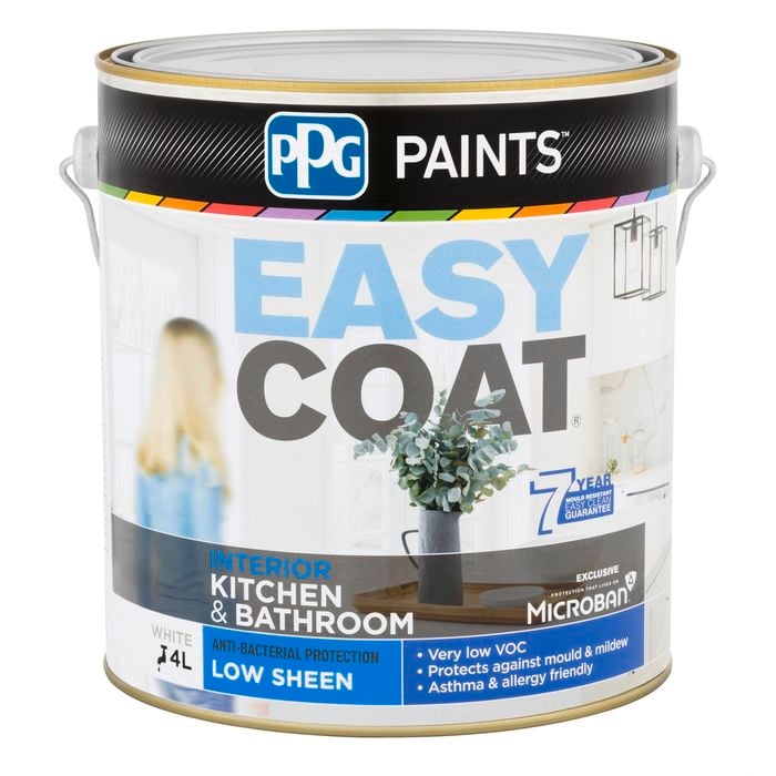 PPG Paints 4L White Low Sheen Easycoat Kitchen And Bathroom Paint - 4L