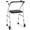Costway Folding Mobility Walker Portable Stand Up Walking w/Padded Seat-Silver
