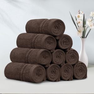 LINENOVA 10 Pack Cotton Face Towels-Chocolate