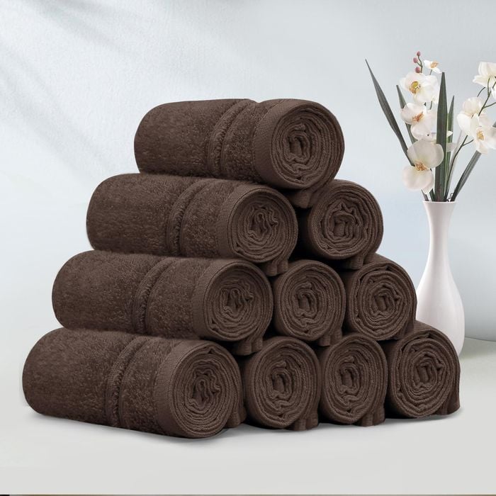 LINENOVA 10 Pack Cotton Face Towels-Chocolate