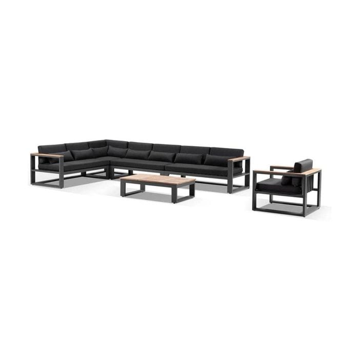 Balmoral Package C Outdoor Aluminium And Teak Lounge Setting With Coffee Table - Charcoal