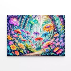 Multicolored Flowers and Trees  Print 100% Australian Made 75 x 50cm  (Stretched)