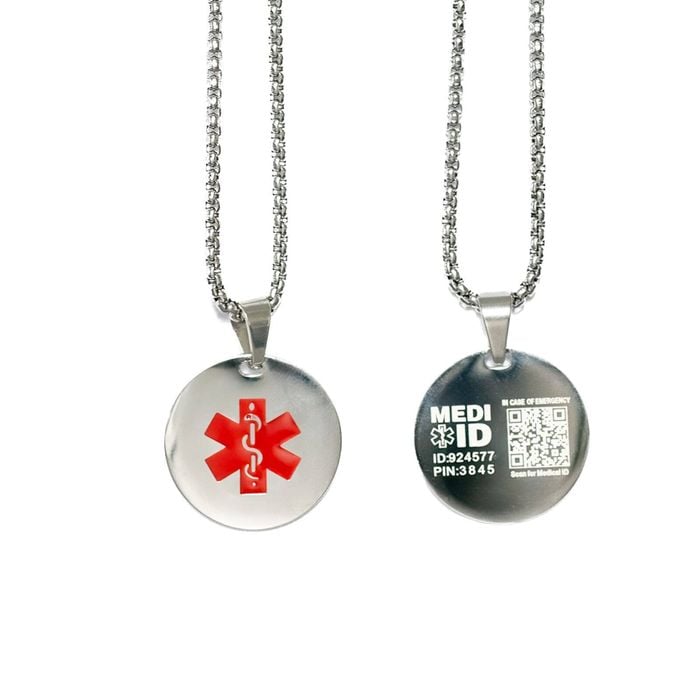 MEDI-ID  Medical ID Silver Round Pendant with 60CM Chain