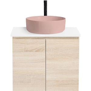 CIBO 600mm Coast Veneer Nordic Wall Hung Bathroom Vanity With Pale Pink Countertop Basin