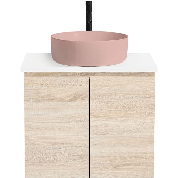 CIBO 600mm Coast Veneer Nordic Wall Hung Bathroom Vanity With Pale Pink Countertop Basin