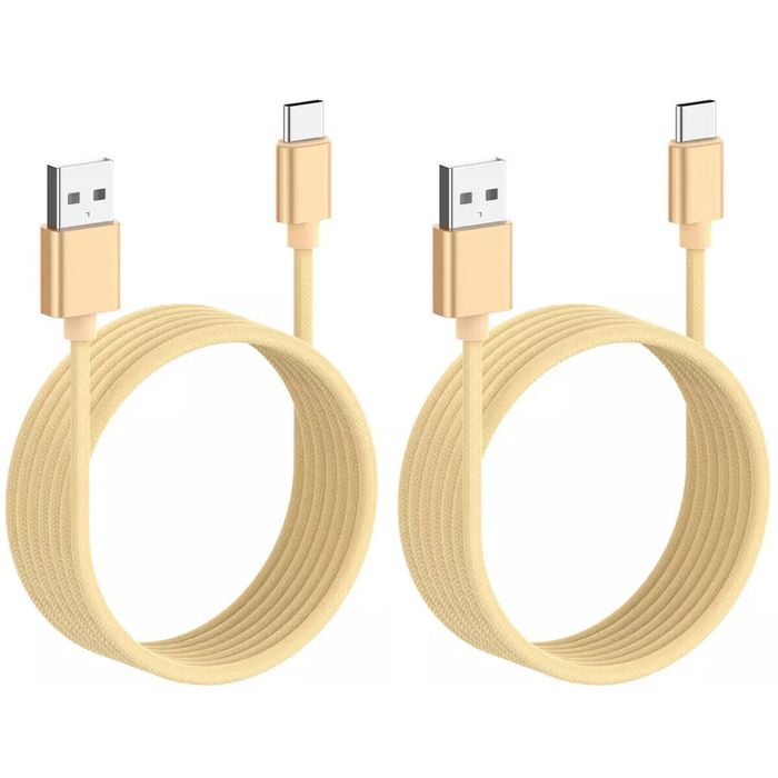 iWill 2 Pack 2m Long Data Transfer Charger Charging USB Type C Cable Cord Bulk Braided Gold Nylon