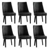 Oikiture 6PCs PU Leather Dining Chair Kitchen Padded Seat Winglet Design Black