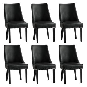 Oikiture 6PCs PU Leather Dining Chair Kitchen Padded Seat Winglet Design Black