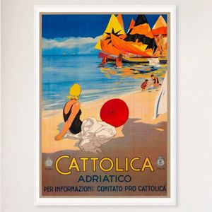 Galrie Captivating Italian Vintage Travel Poster-Cattolica Rimini, Italy Wall Art Décor, White Frame, A0 84 x 119cm (33x 47inch)