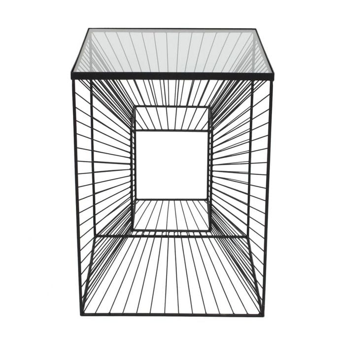 NF Living Grid Life Side Table 40x55cm Metal & Mirror Glass Finish - Black