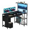 Ufurniture 120 cm L Shaped Computer Desk with Reversible Storage Bookshelf and 5 Drawers Black