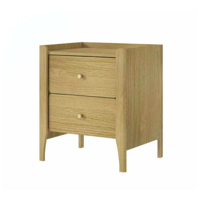 Cosmoliving Light Oak Bedside Table With Gallery Top - Scandi Bedroom Storage