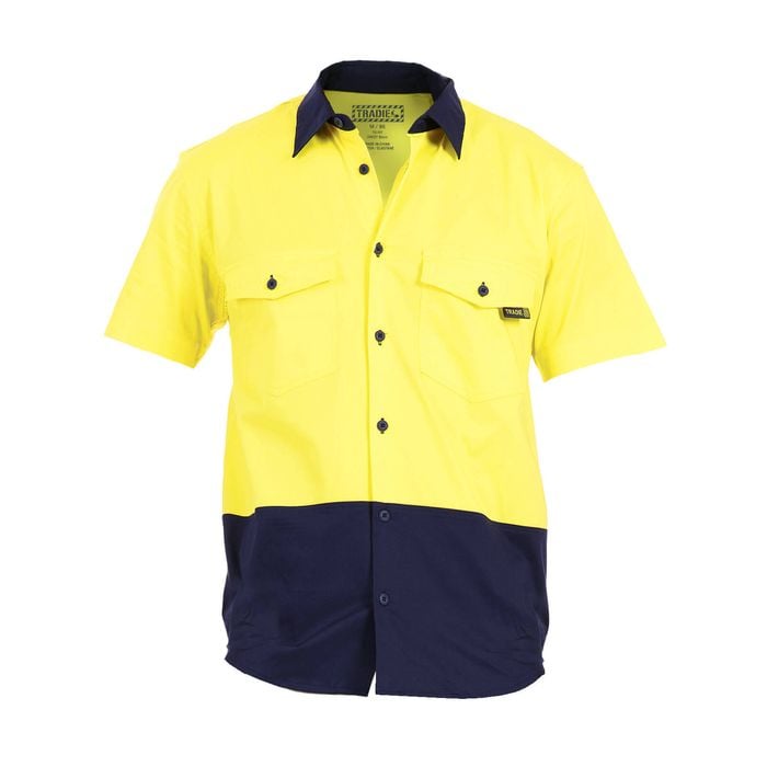 Tradie Mens Hi Vis Yellow Short Sleeve Shirt Medium
