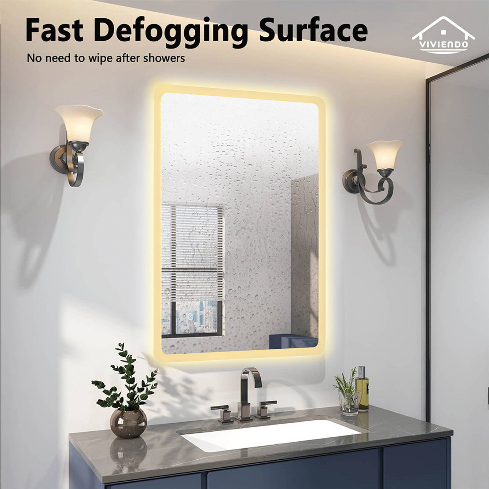 Viviendo 60x80cm Rectangular LED Wall Mirror Anti fog Vanity Bathroom Mirrors Smart Touch 60cm 3cm 80cm Bunnings Australia