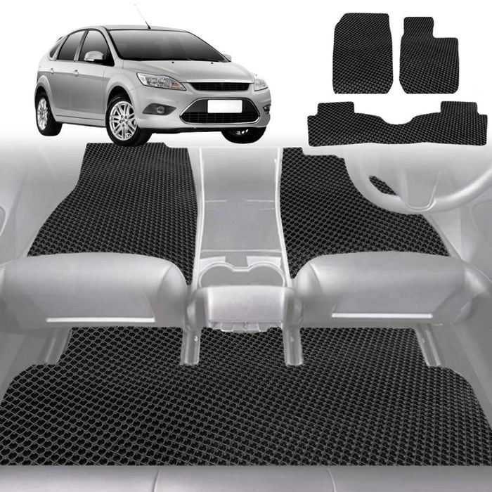 6D Diamond Car Floor Mats for Ford Focus 2005-2010-Full Set-Black-Outback GT