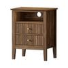 Oikiture Bedside Table Nightstand 2 Drawer with Shelf Walnut