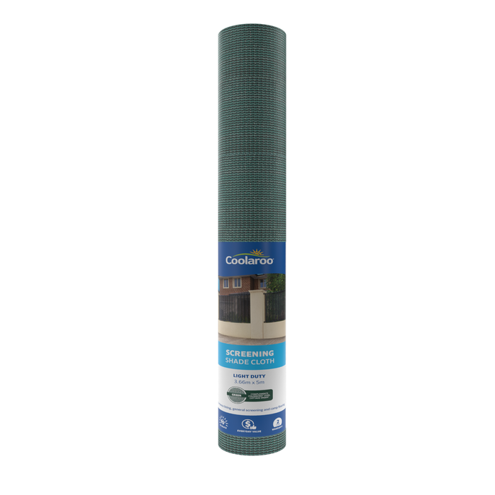 Coolaroo 3.66 x 5m Green Light Duty Screening Shade Cloth - 70% UV block