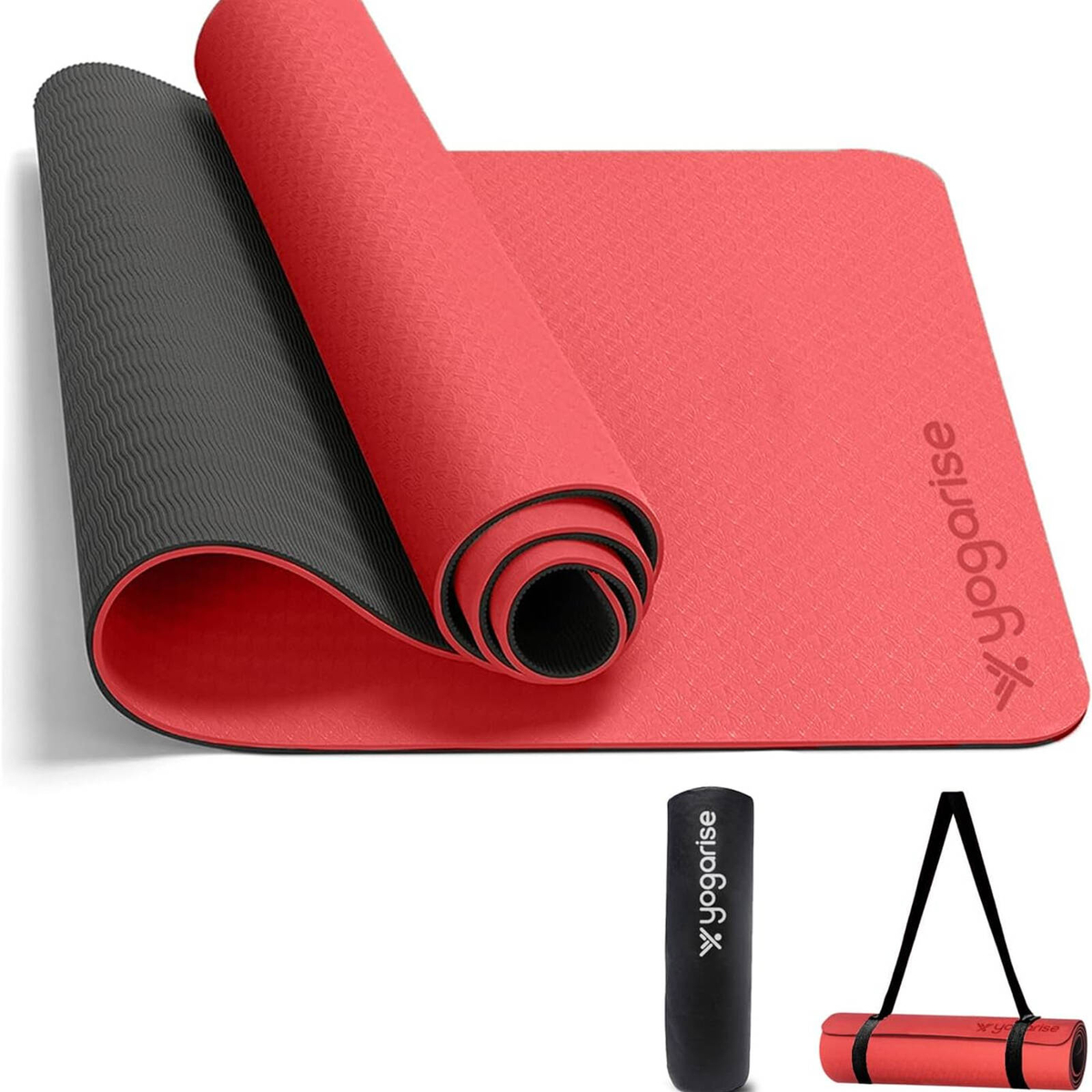 Yogarise 8mm Dual-Shade TPE Yoga Mat with Carry Bag & Strap, Extra Wide ...