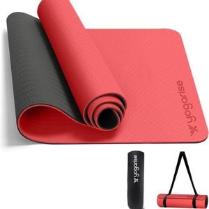 Yogarise 8mm Dual-Shade TPE Yoga Mat with Carry Bag & Strap, Extra Wide Non-Slip Exercise Mat for Home Gym (Red/Black)