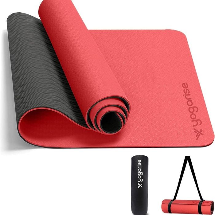 Yogarise 8mm Dual-Shade TPE Yoga Mat with Carry Bag & Strap, Extra Wide Non-Slip Exercise Mat for Home Gym (Red/Black)