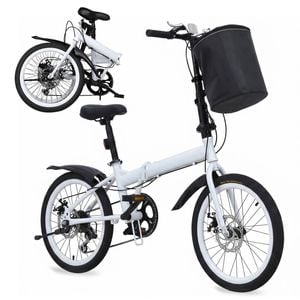Advwin 20" Folding Bicycle With Shimano 6-speed, Front & Rear Reflectors & Basket & Bell For City Commuting