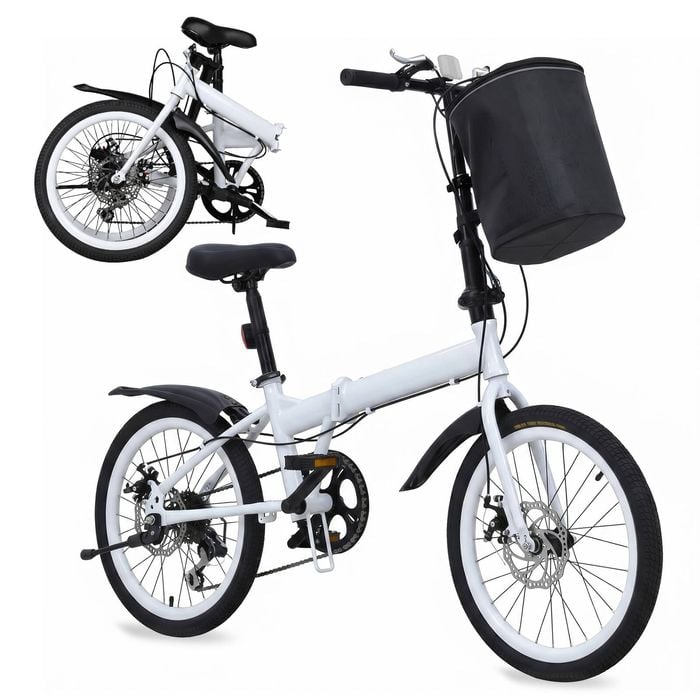 Advwin 20" Folding Bicycle With Shimano 6-speed, Front & Rear Reflectors & Basket & Bell For City Commuting