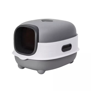 P&P Grey Large Hooded Cat Litter Box with Carbon Filter Front Entry Drawer Tray and Scoop