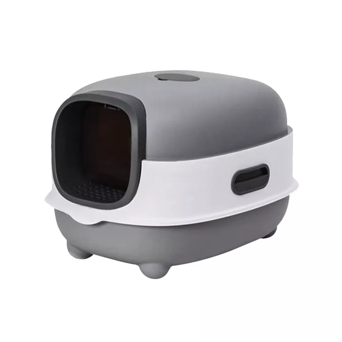 P&P Grey Large Hooded Cat Litter Box with Carbon Filter Front Entry Drawer Tray and Scoop