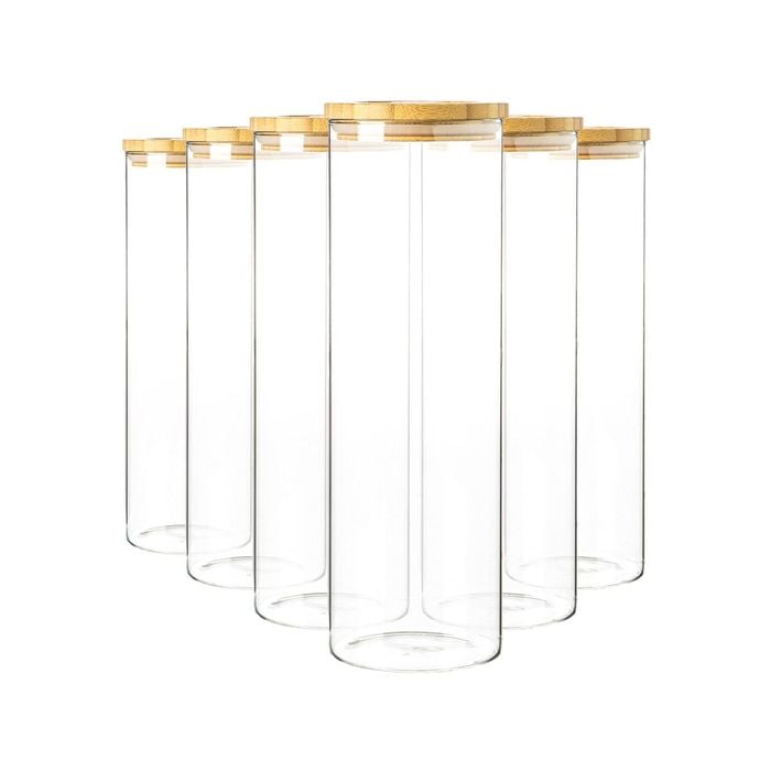 Argon Tableware Glass Storage Jars with Wooden Lids - 2 Litre - Pack of 6