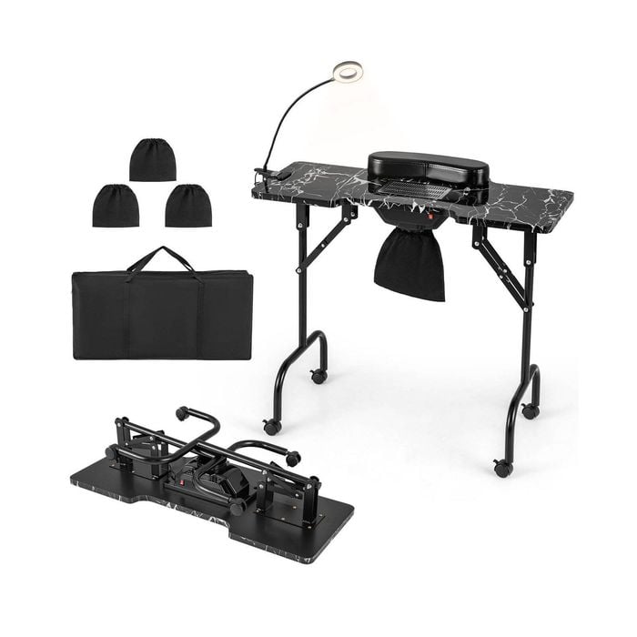 Costway Folding Manicure Table Portable Nail Tech Desk W/led Lamp - Black