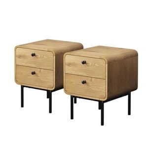 Oikiture 2x Bedside Table 2 Drawers Side Table Bedroom Nightstand Metal Natural