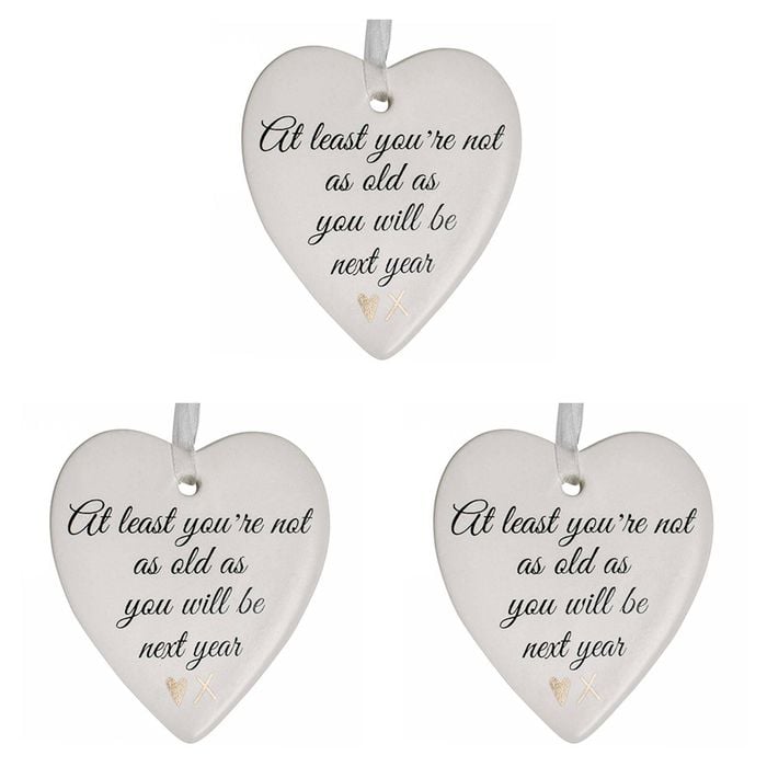3x Ceramic Hanging 8x9cm Heart Old Next Year w/ Hanger Ornament Home Room Decor