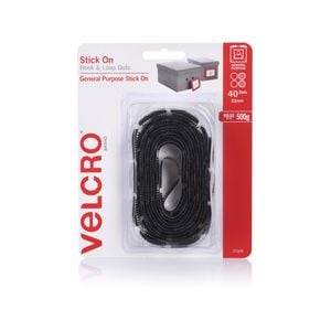 VELCRO Brand 22mm Black Stick Hook and Loop On Dots - 40 Pack