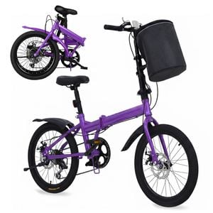 Advwin 20" Folding Bicycle With Shimano 6-speed, Front & Rear Reflectors & Basket & Bell, Dual Brake System For City Commuting