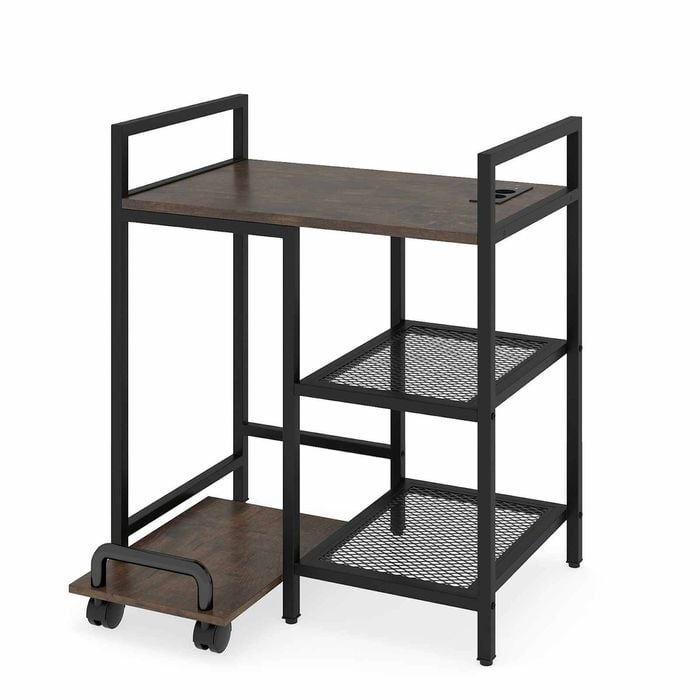 Costway Printer Stand Table Charging Station 3tier Shelves Pc Brown