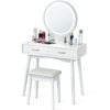 Costway Round Mirror Dressing Table Set W/adjustable Lights