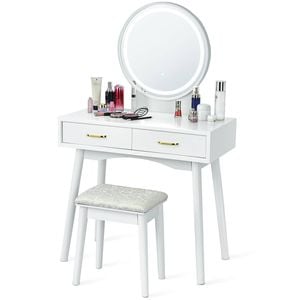 Costway Round Mirror Dressing Table Set W/adjustable Lights