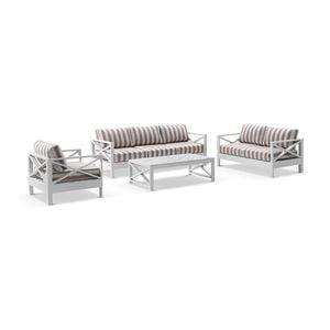 Kansas 3+2+1 Seater Outdoor Aluminium Lounge Set With Coffee Table In Sunbrella & Maxim Heather Beige Cushions
