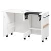 Ufurniture Folding Sewing Machine Table With Adjustable Platform & Lockable Wheels Storage Bin Shelf Pegs, White