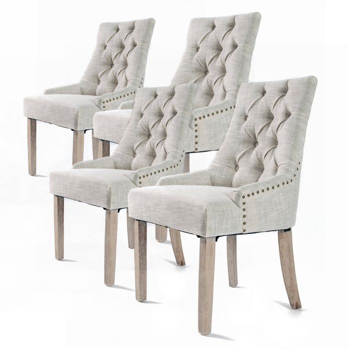 4X French Provincial Oak Leg Chair AMOUR - GREY - AMOUR | Grey | High Resilience Foam,Oakwood Legs