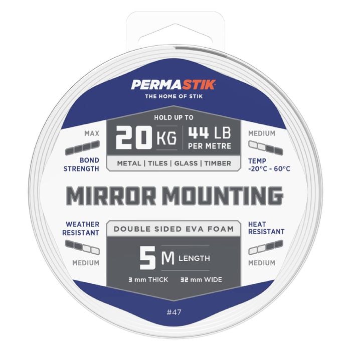 Permastik 32mm x 5m Mirror Mounting Tape - 32mm
