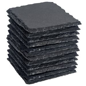 Argon Tableware 10cm Square Slate Coasters - Set Of 12 Drink Coasters Stone Natural Slate Drink Placemats Mug Glass Cup Mats