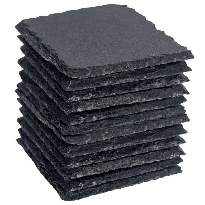 Argon Tableware 10cm Square Slate Coasters - Set Of 12 Drink Coasters Stone Natural Slate Drink Placemats Mug Glass Cup Mats