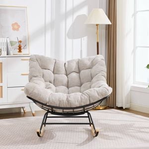 Homfurn Mid-century Modern Rocking Lounge Chair, Oversized Tufted Padded Single Rocker Chair, Grey
